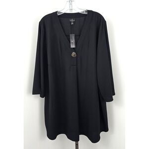 Worthington Woman 3/4 Sleeve V-neck Top Black‎ 2X